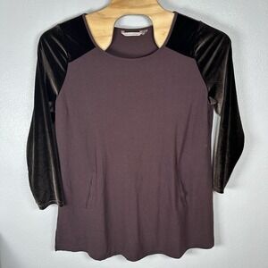 Soft Surroundings Brown Velvet Sleeve Kangaroo Pocket Tunic Basic Top Womens‎ 1X